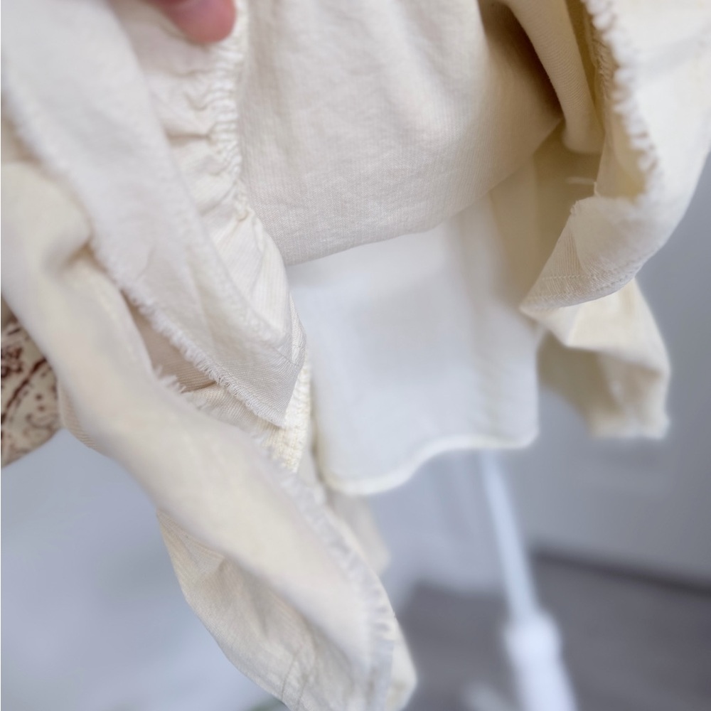 Pilcro Anthropologie Cream Boho Mini Dress Tie Waist Ruffle Hem XS - Picture 15 of 15